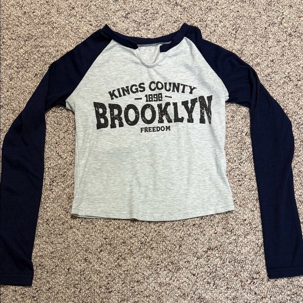 SHEIN Gray and Navy Long Sleeve Tee